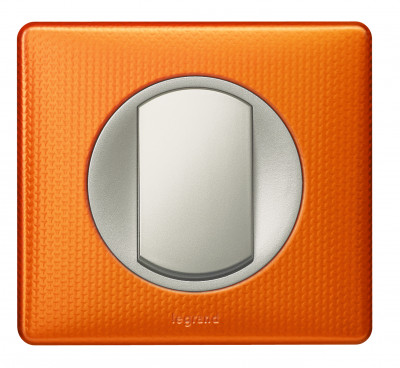 Legrand Выключатель 1-клавишный, вставка - титан,  металлик - Оранж пунктум, серия Celiane