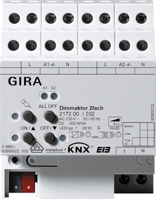 217200 Gira Универсальный диммер 2х 300 W KNX/EIB REG