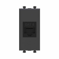 DKC Компьютерная розетка RJ-45 без шторки модульная ,кат.6, "Avanti", "Черный матовый", 1 модуль