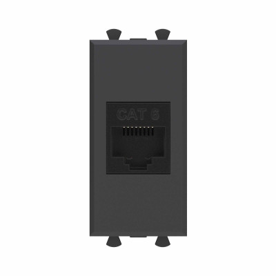 DKC Компьютерная розетка RJ-45 без шторки модульная ,кат.6, "Avanti", "Черный матовый", 1 модуль