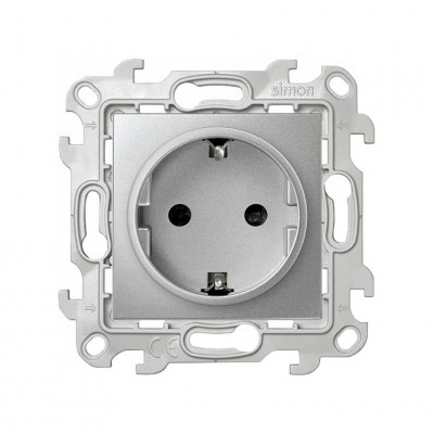 Simon Розетка с заземлением Schuko 2Р+Е 16A 250В~ с системой Push&Go цвета алюминий S24 Harmonie, 2420434-033