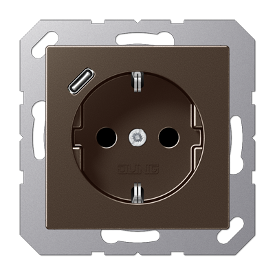 Розетка SCHUKO® с USB-зарядным устройством, тип С; термопласт; мокка, A1520-18CMO