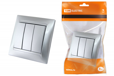 Выключатель 3-х кл. 10А серебр. металлик "Лама" TDM Electric, SQ1815-0203
