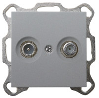 Розетка TV+FM ?9.5mm проходная с накладкой, цвет Алюминий, G6205S, Jasmart Electric