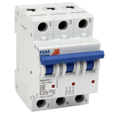 КЭАЗ OptiDin BM63 Автоматический выключатель 3P 25A B 6кА AC (BM63-3B25-УХЛ3)