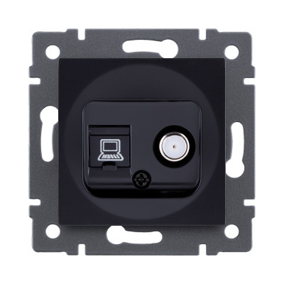 Розетка двойная спутниковая SAT + RJ45 Cat.5, черный Kollinger REA-014BK для Aspekt, Eleganz, Reflex