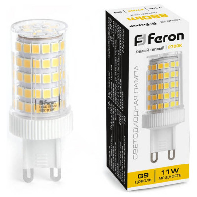 Лампа светодиодная, (11W) 230V G9 2700K JCD, LB-435, Feron 38149
