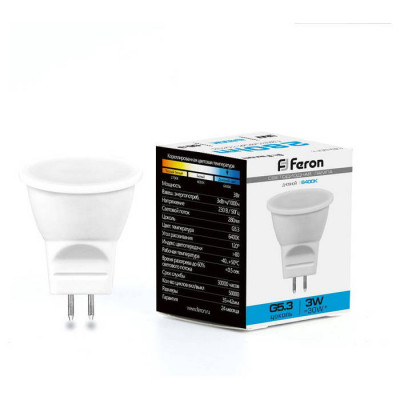 Лампа светодиодная, (3W) 230V G5.3 6400K MR11, LB-271, Feron 25553