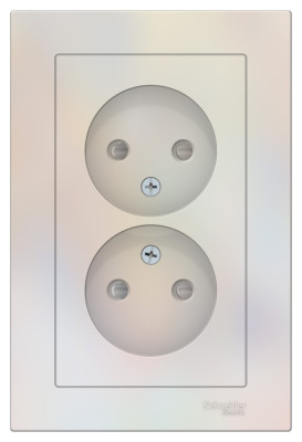 ATN000422 - ATLASDESIGN РОЗЕТКА двойная без заземления со шторками, 16А, в сборе, ЖЕМЧУГ, Systeme Electric
