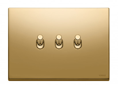 Выключатель 3-тумблерный, цвет золото, серия Eikon Exé Vintage