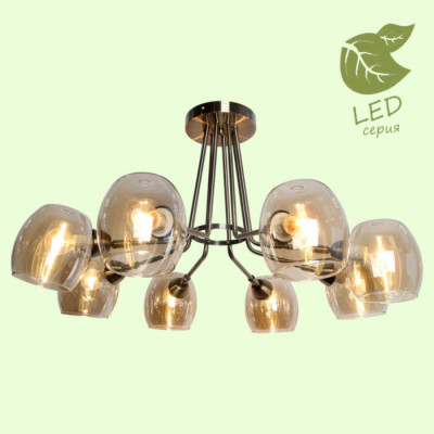 LUSSOLE SELAWIK Люстра потолочная, цвет основания - бронзовый, плафон - стекло (цвет - янтарный), 8x6W E14, GRLSP-8185