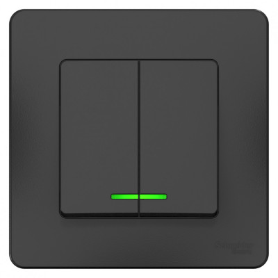 BLANCA С/У 2-клавишный ВЫКЛЮЧАТЕЛЬ (cх.5) с подсв., 10А, 250B, АНТРАЦИТ