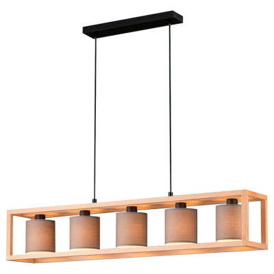 390109 Подвесной потолочный светильник (люстра) GRANADOS, 5x40W, E27, L1000, B200, H1500, сталь, дер