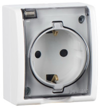 Simon Simon15 IP54  Розетка 2К+З с крышкой полупр., 16А 250В~, винт. зажим, белая, 1594445-030