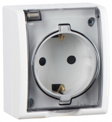 Simon Simon15 IP54  Розетка 2К+З с крышкой полупр., 16А 250В~, винт. зажим, белая, 1594445-030