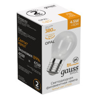 Лампа Gauss Basic Filament Шар 4,5W 380lm 2700К Е27 milky LED 1/10/50, 1055215
