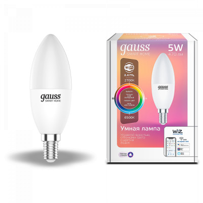 Gauss Лампа Smart Home С37 5W 470lm 2700-6500К Е14 RGBW+изм.цвет.темп.+диммирование LED, 1190112