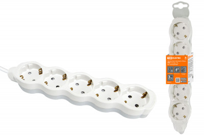 Удлинитель бытовой "Люкс" УЛ05 5 гнезд, 5м, с/з, с з/ш, ПВС 3х1мм2 16А/250В бело-серый TDM Electric, SQ1303-0240