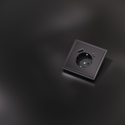 Накладка для розетки с заземлением и защитными шторками, с USB A+C, S70 Metal (антрацит), VLSM001012