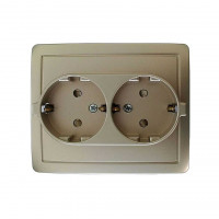 Simon Розетка двойная с заземлением 2*2Р+Е, с защитными шторками,винт.зажим,16А, 250В,шампань, 1590451-034