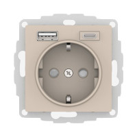 ATN001232 - ATLASDESIGN РОЗЕТКА 16А с 2 USB A+C, 5В/2,4А/3,0А, 2х5В/1,5А, механизм, ПЕСОЧНЫЙ, Systeme Electric