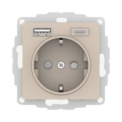 ATN001232 - ATLASDESIGN РОЗЕТКА 16А с 2 USB A+C, 5В/2,4А/3,0А, 2х5В/1,5А, механизм, ПЕСОЧНЫЙ, Systeme Electric