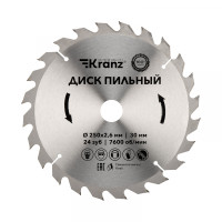 Диск пильный 250 мм х 24 зуб х 30 мм KRANZ, KR-92-0126