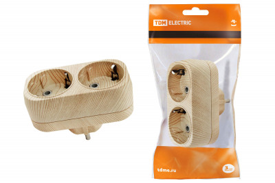 Блок на 2 гнезда 2П+З плоский 16А 250B "Эко" (сосна) TDM Electric, SQ1806-0074