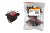 Клавишный переключатель YL-208-01 черный корпус красная клавиша (влагозащищенный) 2 положения 2з TDM Electric, SQ0703-0018