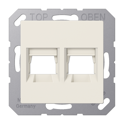 Kрышка для 2-х разъемов; без видимого винта; подпружиненная шторка; термопласт; слоновая кость, A1569-2WE