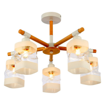 Evoluce SLE114502-05 Светильник потолочный Белый, Светлое дерево/Белый, Прозрачный E27 5*60W