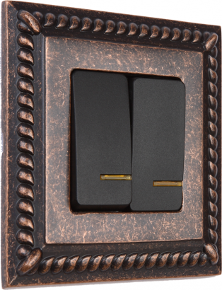 Fede Выключатель 2-клавишный, с подсветкой, цвет черный - Rustic Copper, серия Sevilla