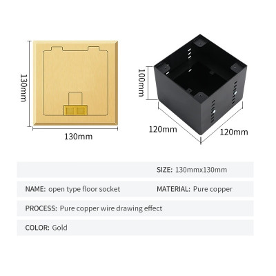 Люк напольный на 1 модуль (горизонт.), металлический, h=100мм, с рамкой, крышка без углубления, TIMIUX, золото, EU1GH100R GD