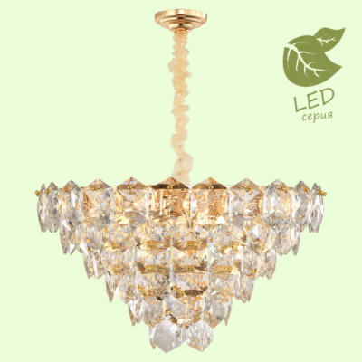 LUSSOLE YUMA Люстра подвесная, цвет основания - блестящее золото, плафон - хрусталь (цвет - прозрачный), 11x7W E14, GRLSP-8184