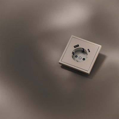 Накладка для розетки с заземлением и защитными шторками, с USB A+C, S70 Metal (платина), VLSM001010