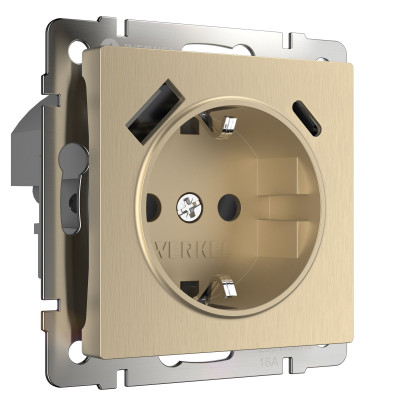 Werkel W1171710/ Розетка с заземлением, шторками и USB тип A+C (шампань рифленый ), a056276