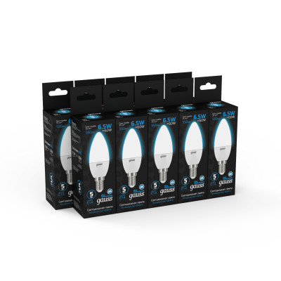 Лампа Gauss Свеча 6.5W 550lm 6500К E14 LED 1/10/100, 103101307
