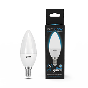 Gauss Лампа Свеча 6.5W 550lm 6500К E14 LED 1/10/100, 103101307