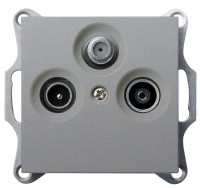 Розетка TV+FM+SAT ?9.5mm проходная с накладкой, цвет Алюминий, G6207S, Jasmart Electric