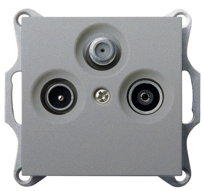 Розетка TV+FM+SAT ?9.5mm проходная с накладкой, цвет Алюминий, G6207S, Jasmart Electric