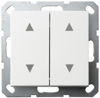 Выключатель двухклавишный для штор 10A 250V~ с накладкой, цвет белый глянцевый, G3028W, Jasmart Electric