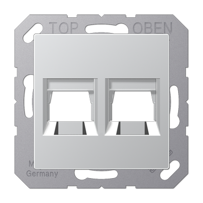 Kрышка для 2-х разъемов; без видимого винта; подпружиненная шторка; термопласт; алюминий, A1569-2WEAL