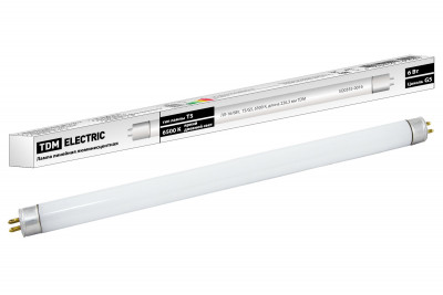 Лампа люминесцентная линейная двухцокольная ЛЛ-16/6 Вт, T5/G5, 6500 К, длина 226,3мм TDM Electric, SQ0355-0016