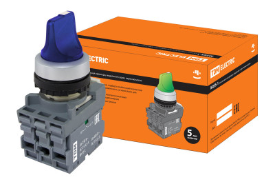 Переключатель на 3 положения с фиксацией M3SS1-21L короткая ручка(LED) d22мм/220B 1з+1р синий TDM Electric, SQ0747-0077