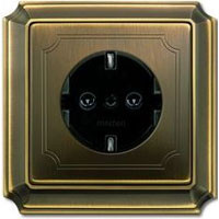 Розетка 2к+з, цвет - античная латунь,    серия Antique