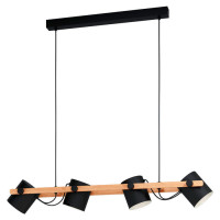 43424 Подвес HORNWOOD, 4х60W (E27), L1100, B180, H1100, сталь, черный, кремовый /дерево, коричневый