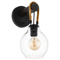 43619 Бра RODING, 1Х40W, E27, L180, H350, A180, сталь/дерево/стекло, черный/коричневый/прозрачный