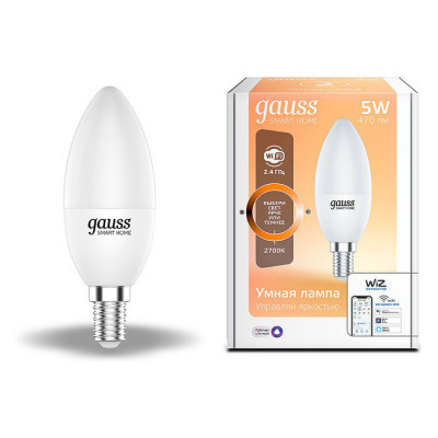 Лампа Gauss Smart Home С37 5W 470lm 2700К Е14 диммируемая LED 1/10/40, 1100112