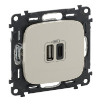 Legrand Valena ALLURE.Зарядное устройство с двумя USB-разьемами тип А-тип С 240В/5В 3000мА.С лицевой панелью.Цвет Слоновая кость, 754966 Legrand Valena ALLURE.Зарядное устройство с двумя USB-разьемами тип А-тип С 240В/5В 3000мА.С лицевой панелью.Цвет Слоновая кость, 754966