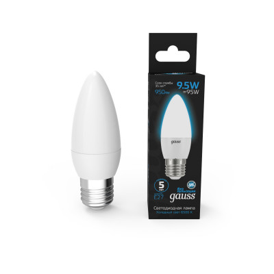 Лампа Gauss Свеча 9.5W 950lm 6500К E27 LED 1/10/50, 103102310